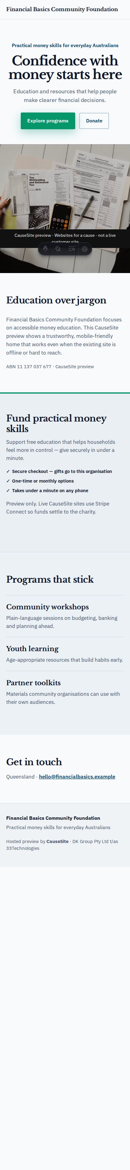 Sample design: Financial Basics Foundation