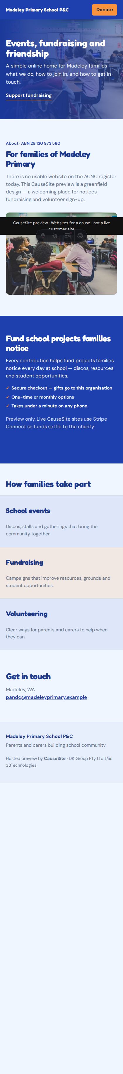 Sample design: Madeley Primary P&C